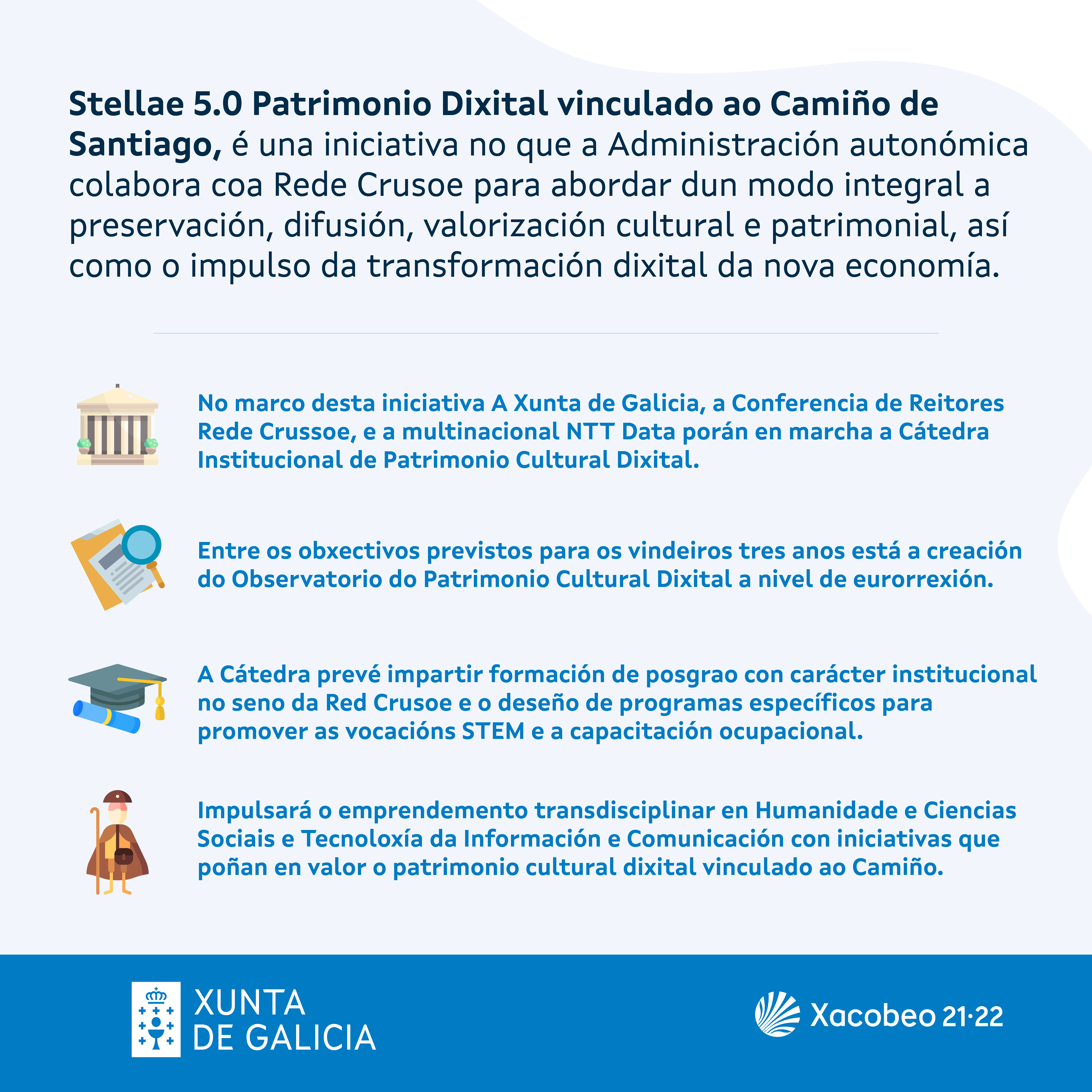 A Xunta, a Rede Crusoe e NTT Data crearán unha cátedra para fomentar a docencia, a investigación e a difusión  do patrimonio cultural dixital